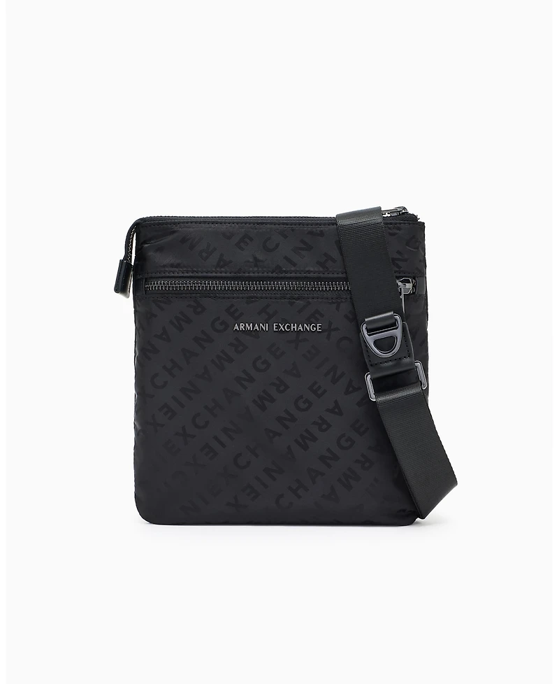 A|X Armani Exchange Men's Satin Jacquard Allover Logo Crossbody Bag