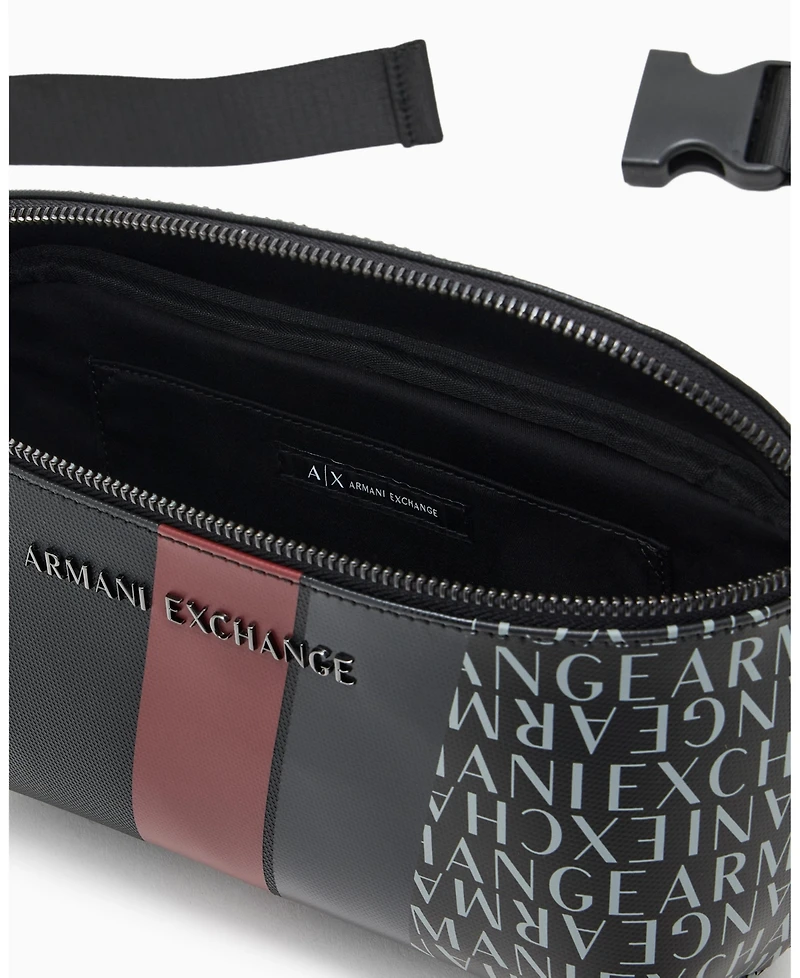 A|X Armani Exchange Men's Striped Detail Logo Graphic Belt Bag