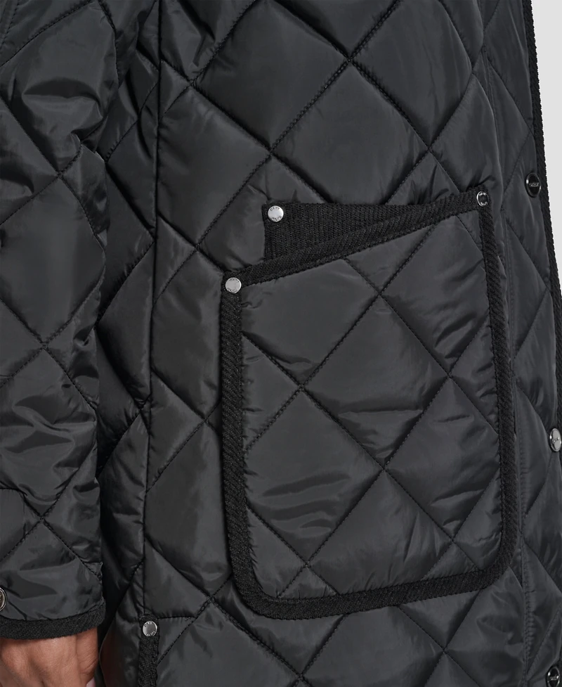 Dkny Women's Corduroy Collar Hooded Quilted Coat
