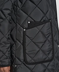 Dkny Women's Corduroy Collar Hooded Quilted Coat