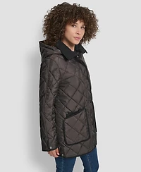 Dkny Women's Corduroy Collar Hooded Quilted Coat