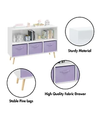 Jujabu 35 in. Wide White/Purple Kids Bookcase with Collapsible Fabric Drawers, Children's Book Display, Toy Storage Cabinet