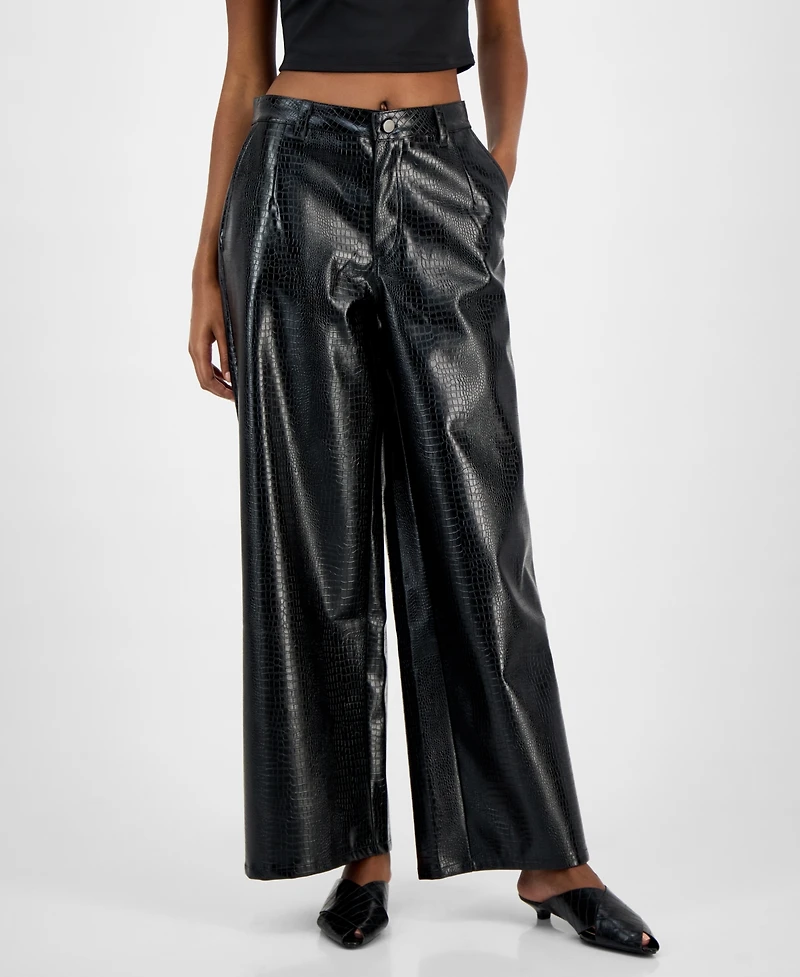 Bar Iii Women's Crocodile-Embossed Faux Leather Pants, Macy's Exclusive