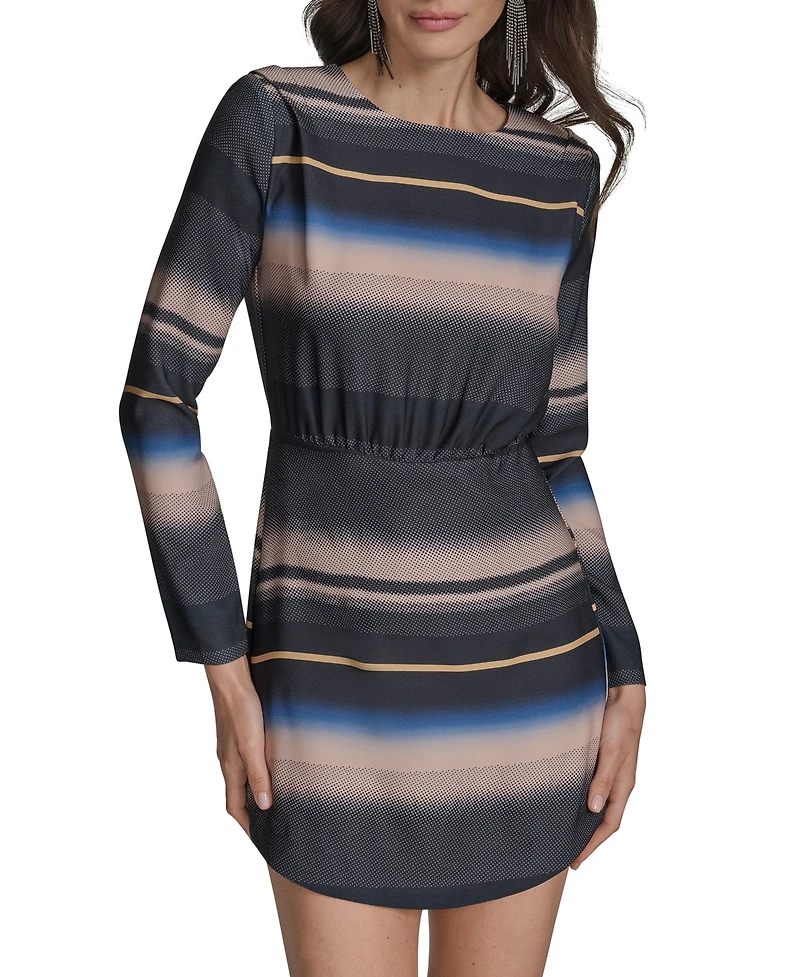Bcbg Women's Long Sleeve Boat Neck Striped Crepe Dress