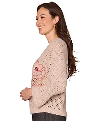 Democracy Petite Floral Round Neck Sweater