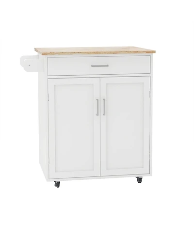 Casainc Kitchen Island Cart with Rubber Wood Top, Adjustable Shelves and Towel Rack