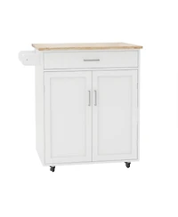 Casainc Kitchen Island Cart with Rubber Wood Top, Adjustable Shelves and Towel Rack