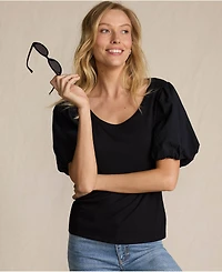 Lands' End Women's Drapey Rib Puff Sleeve Scoop Neck Top