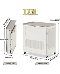 gaomon Rolling Laundry Hamper with Lid, 123L Large Capacity Clothes Hampers for Laundry, Plastic Collapsible Laundry Baskets with Wheels Laundry Cloth