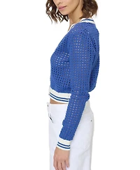 Central Park West Women's Junie Varsity Mesh Stitch Cardigan