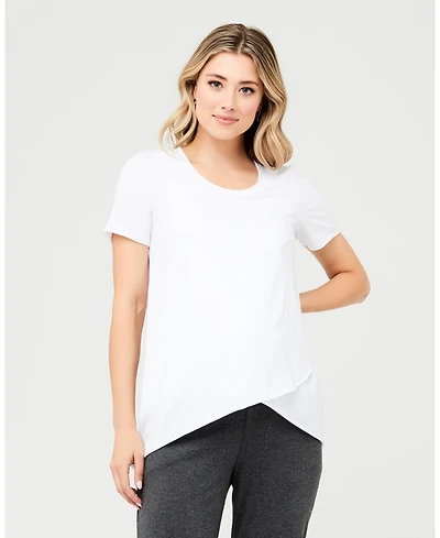 Ripe Maternity White Short Sleeve Raw Edge Nursing Top for