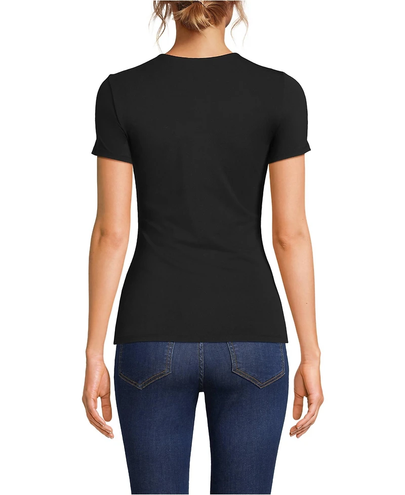 Lands' End Women's Short Sleeve Tugless Double Layer Crew Neck Knit Top