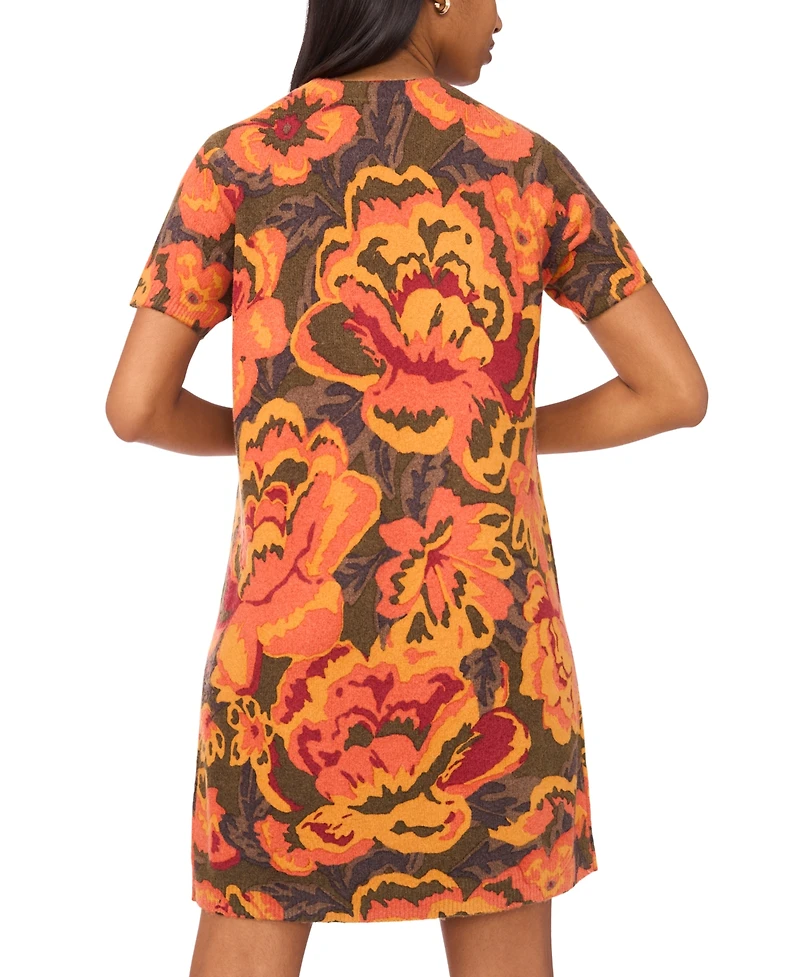 Msk Petite Short Sleeves Printed Sweater Shift Dress
