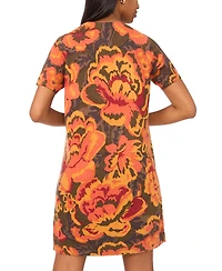 Msk Petite Short Sleeves Printed Sweater Shift Dress