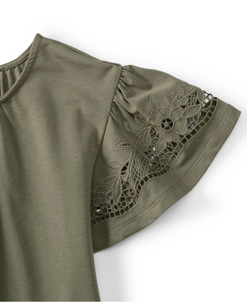 Lands' End Women's Plus Lightweight Jersey Crew Neck Ruffle Sleeve Flowy Top