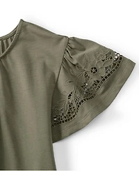 Lands' End Women's Plus Lightweight Jersey Crew Neck Ruffle Sleeve Flowy Top