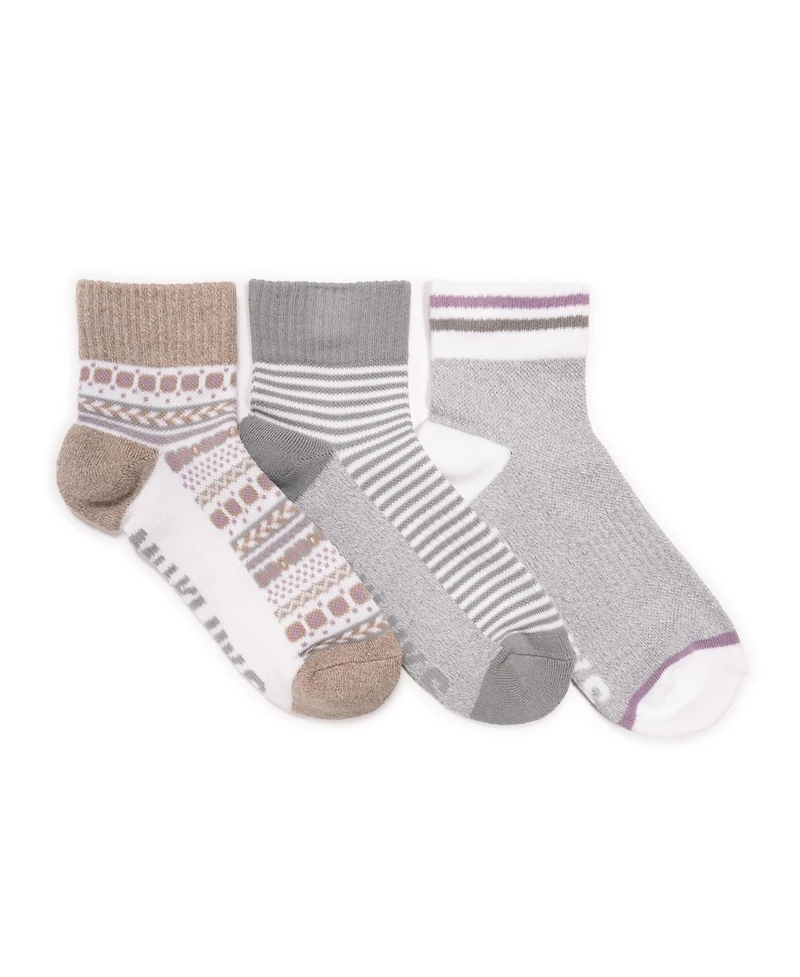 Muk Luks Women's 3 Pair Pack Quarter Crew Cotton Compression Socks