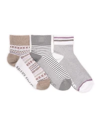 Muk Luks Women's 3 Pair Pack Quarter Crew Cotton Compression Socks