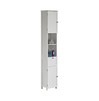 Basicwise White Tall Standing Bathroom Linen Tower Storage Cabinet for Bathroom and Vanity