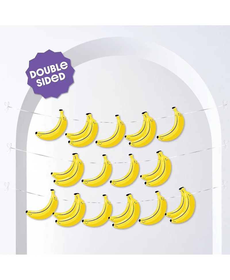 Big Dot of Happiness Let's Go Bananas Garland Banner, 30 Feet of Cord, 15 Double-Sided Banana Bunches