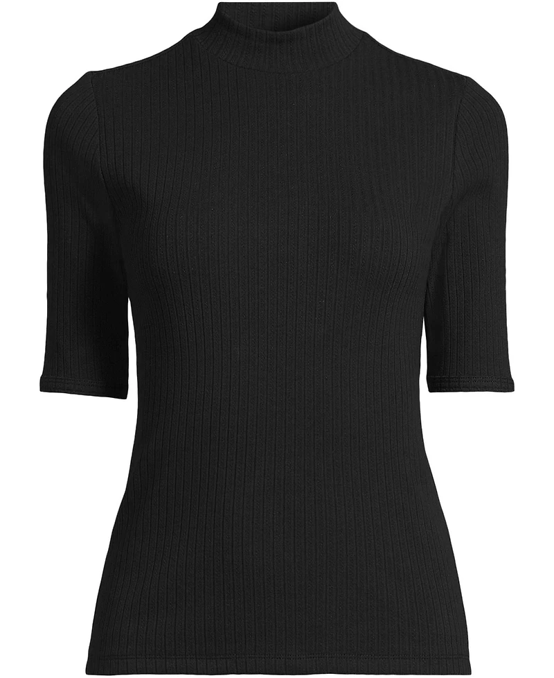 Lands' End Women's Elbow Sleeve Pointelle Rib Mock Neck