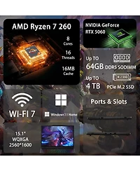 Lenovo Legion 5 15.1" Gaming Traditional Laptop Amd Ryzen 7 260 16GB Ram Nvidia GeForce Rtx 5060 512GB Ssd Storage Windows 11 Home Wqxga 165Hz