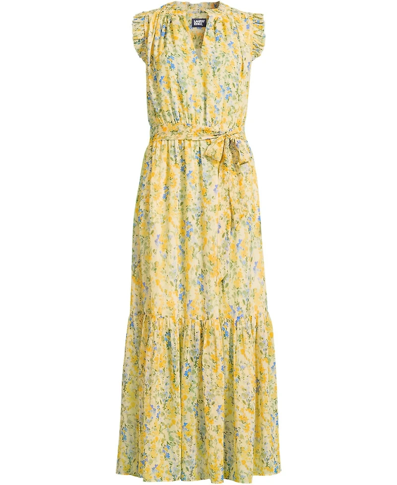 Lands' End Women's Chiffon Maxi Dress with Ruffle Detail