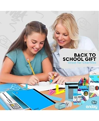Enday School Supplies Kit for Grades K–5 – 71 Items: Composition Notebook Subject Notebook, Pencils, Folders Colored Crayons, Scissors, Glue