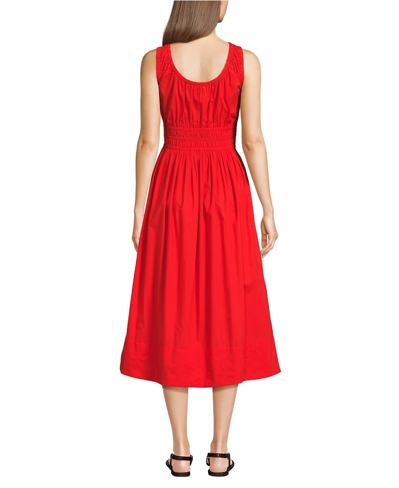 Lands' End Women's Sleeveless Poplin Smocked Midi Dress