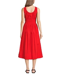 Lands' End Women's Sleeveless Poplin Smocked Midi Dress