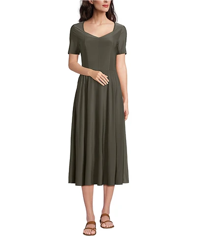 Lands' End Women's Silky Knit Sweetheart Midi Dress
