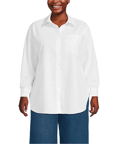 Lands' End Plus Oversized No Iron Tunic with Statement Collar Shirt