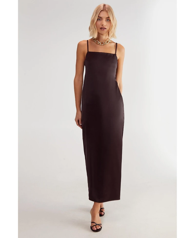 Nasty Gal Women's Satin Square Neck Maxi Slip Dress
