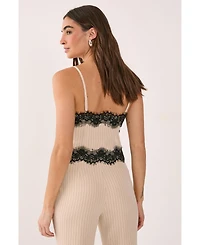 Nasty Gal Women's Pinstripe Lace Trim Tailored Strappy Top