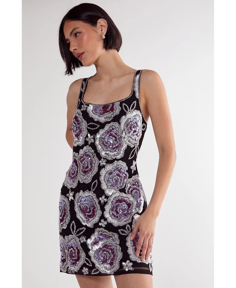 Nasty Gal Women's Beaded Flower Sequin Mini Dress