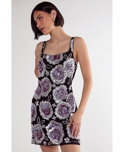 Nasty Gal Women's Beaded Flower Sequin Mini Dress