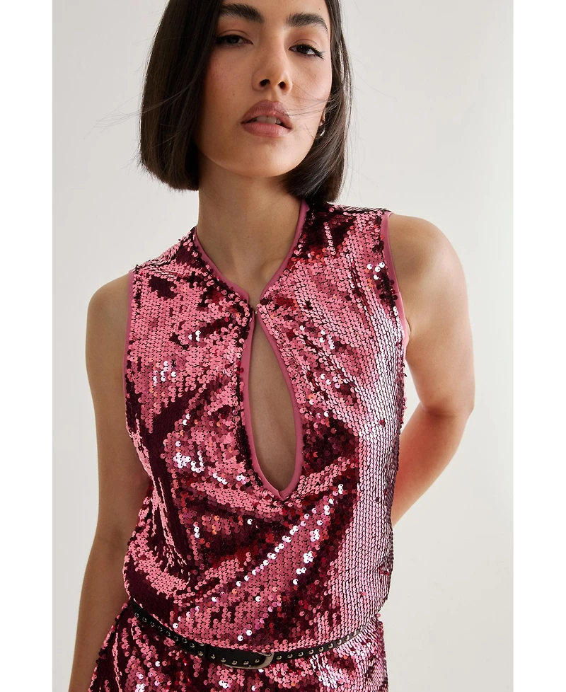 Nasty Gal Women's Sequin Plunge Keyhole Blouson Mini Dress