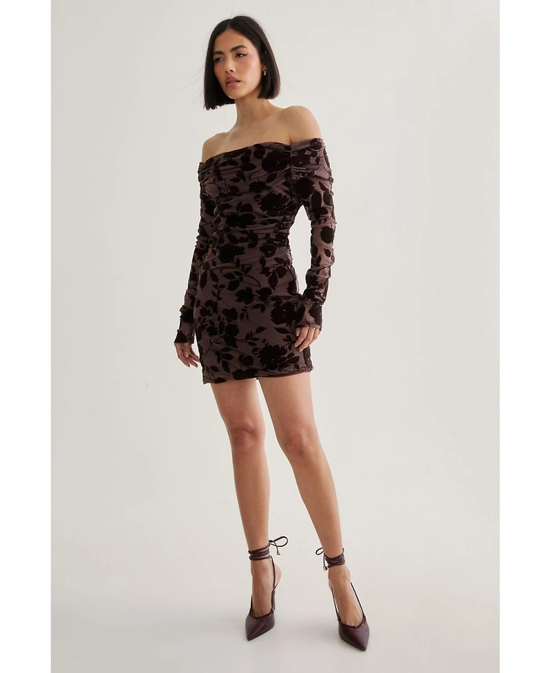 Nasty Gal Women's Floral Devore Ruched Mini Dress