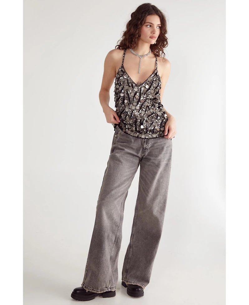Nasty Gal Women's Mixed Disc Sequin Longline Cami Top