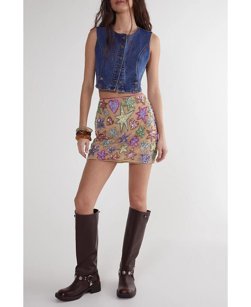 Nasty Gal Women's Hand Embellished Sequin Mini Skirt