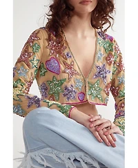Nasty Gal Women's Star And Heart Embellished Crop Jacket