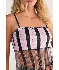 Nasty Gal Women's Stripe Sequin Tassel Crop Top