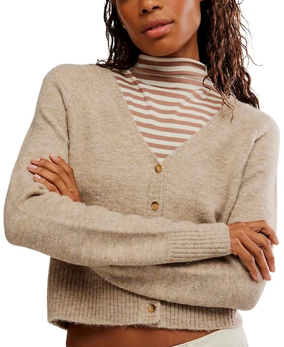Free People Women's V-Neck Cropped Cardigan Sweater