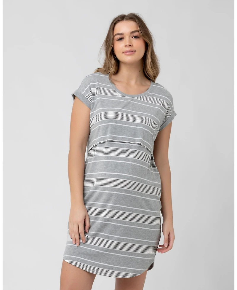 Ripe Maternity Woman's Stevie Nursing Nightie Silver, White, and Black - Comfortable Wear
