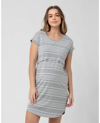Ripe Maternity Woman's Stevie Nursing Nightie Silver, White, and Black - Comfortable Wear