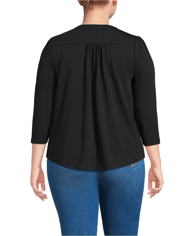 Lands' End Plus 3/4 Sleeve Lightweight Jersey Embellished Top