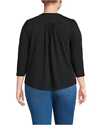 Lands' End Plus 3/4 Sleeve Lightweight Jersey Embellished Top