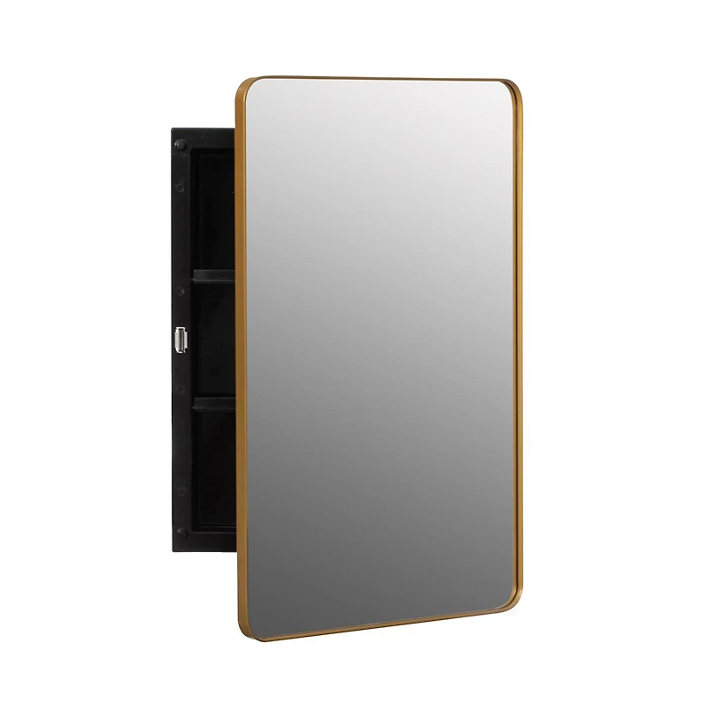 Basicwise Plastic Medicine Cabinet with Beveled Edge Mirror Door and Round Corner Metal Frame, Surface or Recessed Mount Options