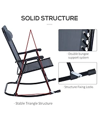 Outsunny Folding Rocking Chairs, Outdoor Camping Chairs w/ Headrests,