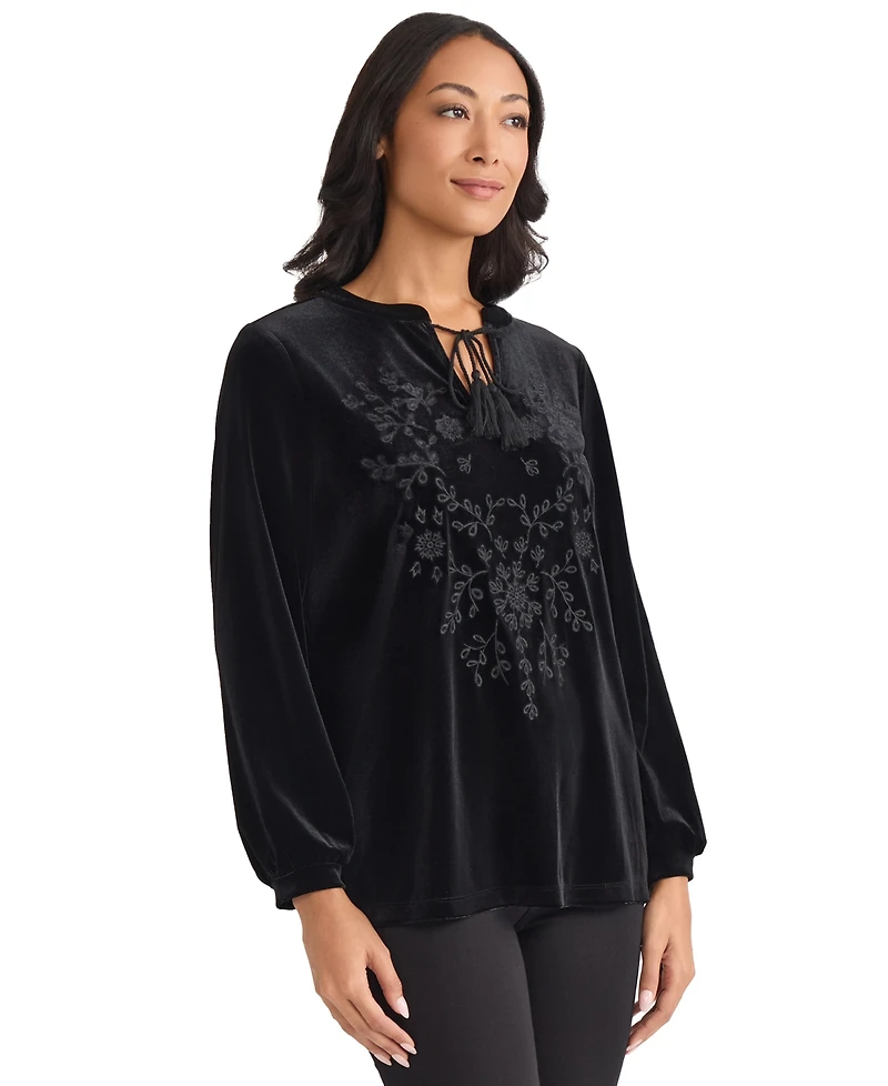 Jones New York Women's Embroidered Long Sleeve Top
